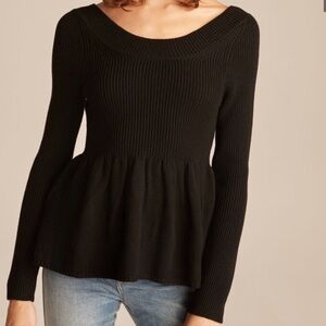 Rebecca Taylor Black Ribbed Peplum Sweater NWT